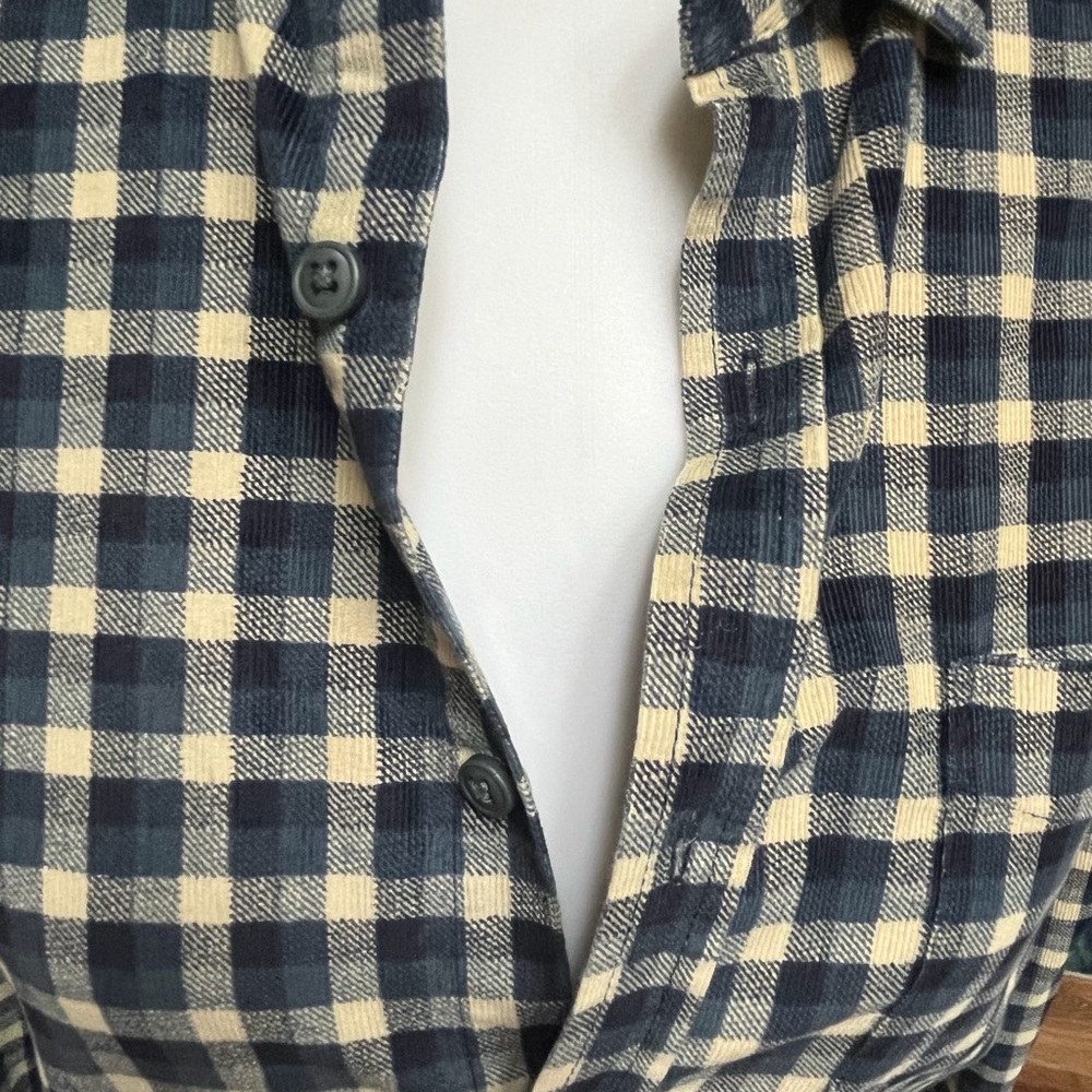 SAKS FIFTH AVENUE Men's Navy and Yellow Checkered Shirt - Picture 6 of 9